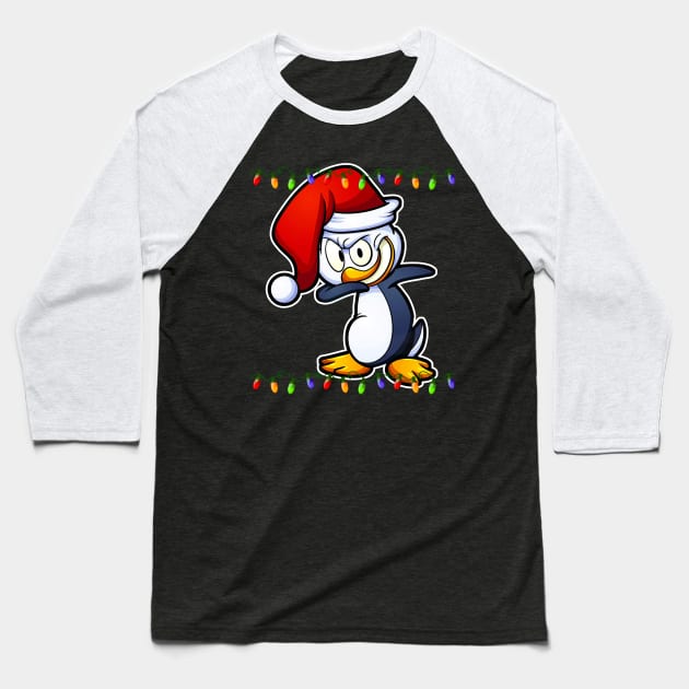 Dabbing Penguin Christmas Lights Dab Funny Penguins Lover Baseball T-Shirt by johnbbmerch